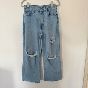 Ética Devon Wide Leg Jean Torn Holes Distressed Light Blue Grunge Boho Bohemian